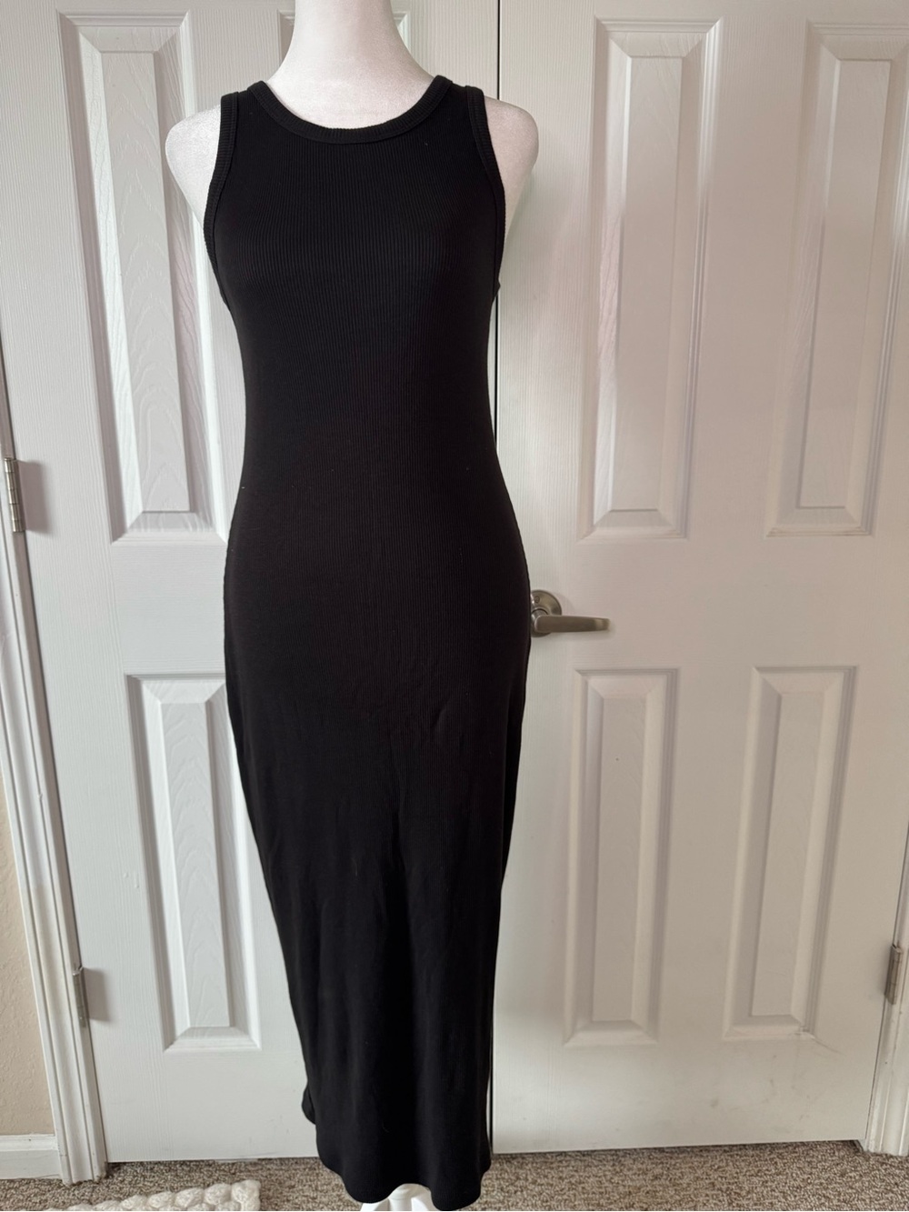 Theory Ribbed Tank Maxi Dress Size M Black Sleeveless Bodycon Minimalist Chic - Picture 2 of 6